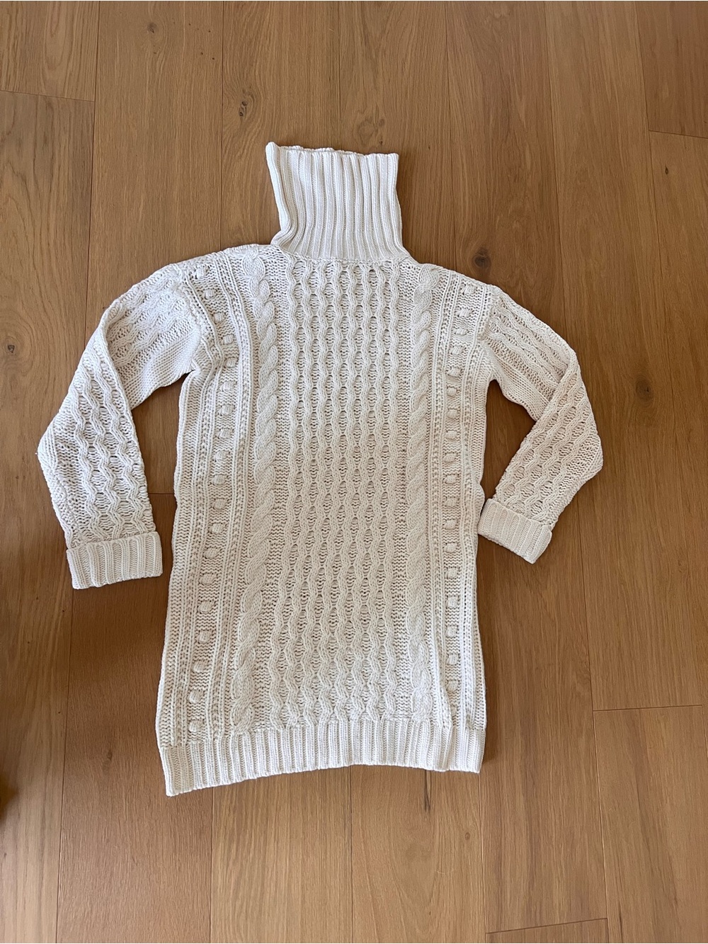525 America Cream Cable Knit Turtleneck Sweater Dress XS